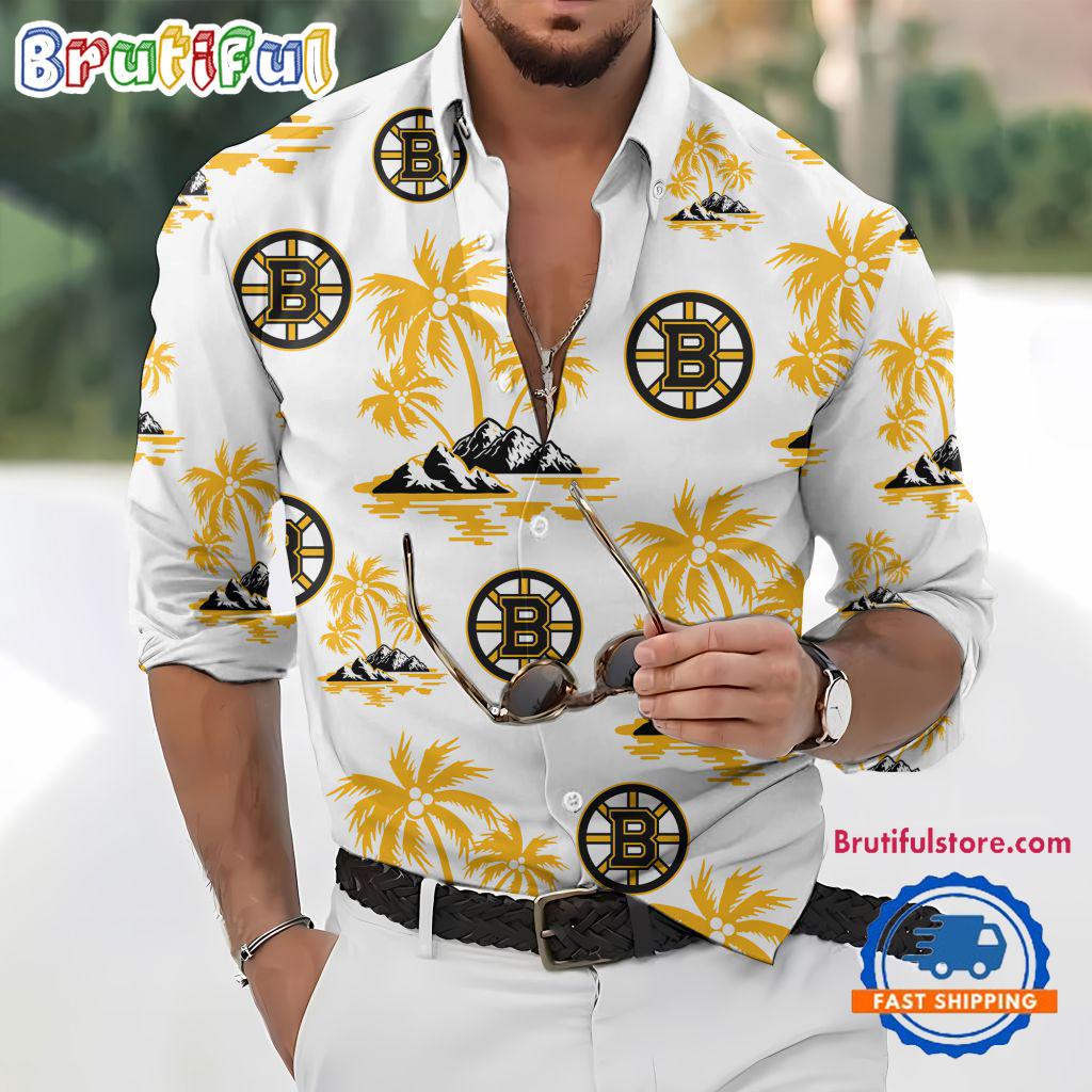 NHL Boston Bruins Special Hockey Long Sleeve Hawaiian Design Button Shirt