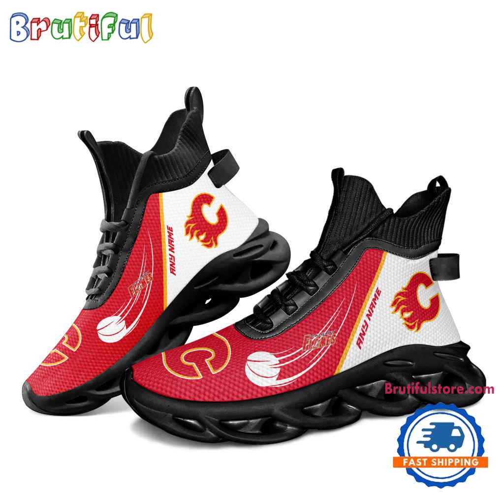 NHL Calgary Flames Custom Name High Top Max Soul Shoes, Hockey Team Design Shoes Sneaker