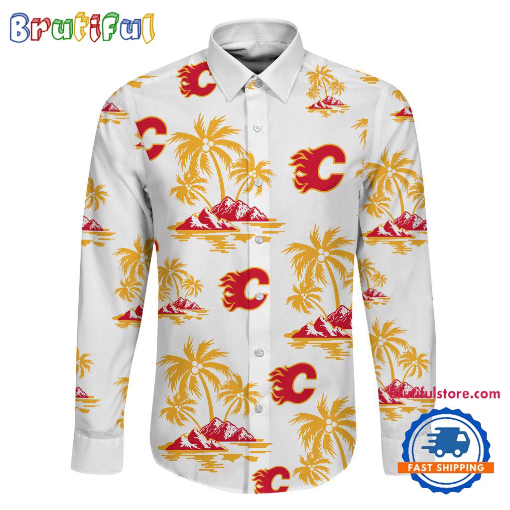 NHL Calgary Flames Special Hockey Long Sleeve Hawaiian Design Button Shirt