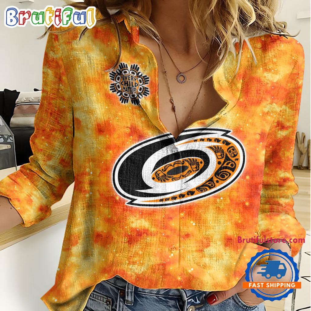 NHL Carolina Hurricanes Hockey Team Orange Design Women's Casual Shirt