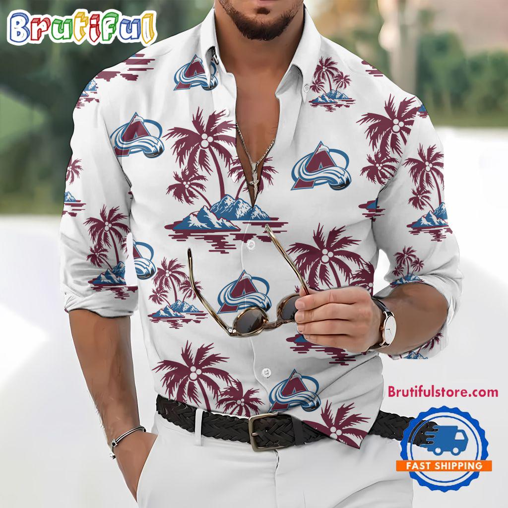 NHL Colorado Avalanche Special Hockey Long Sleeve Hawaiian Design Button Shirt