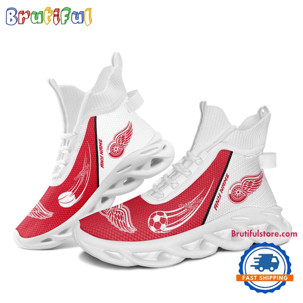 NHL Detroit Red Wings Custom Name High Top Max Soul Shoes, Hockey Team Design Shoes Sneaker