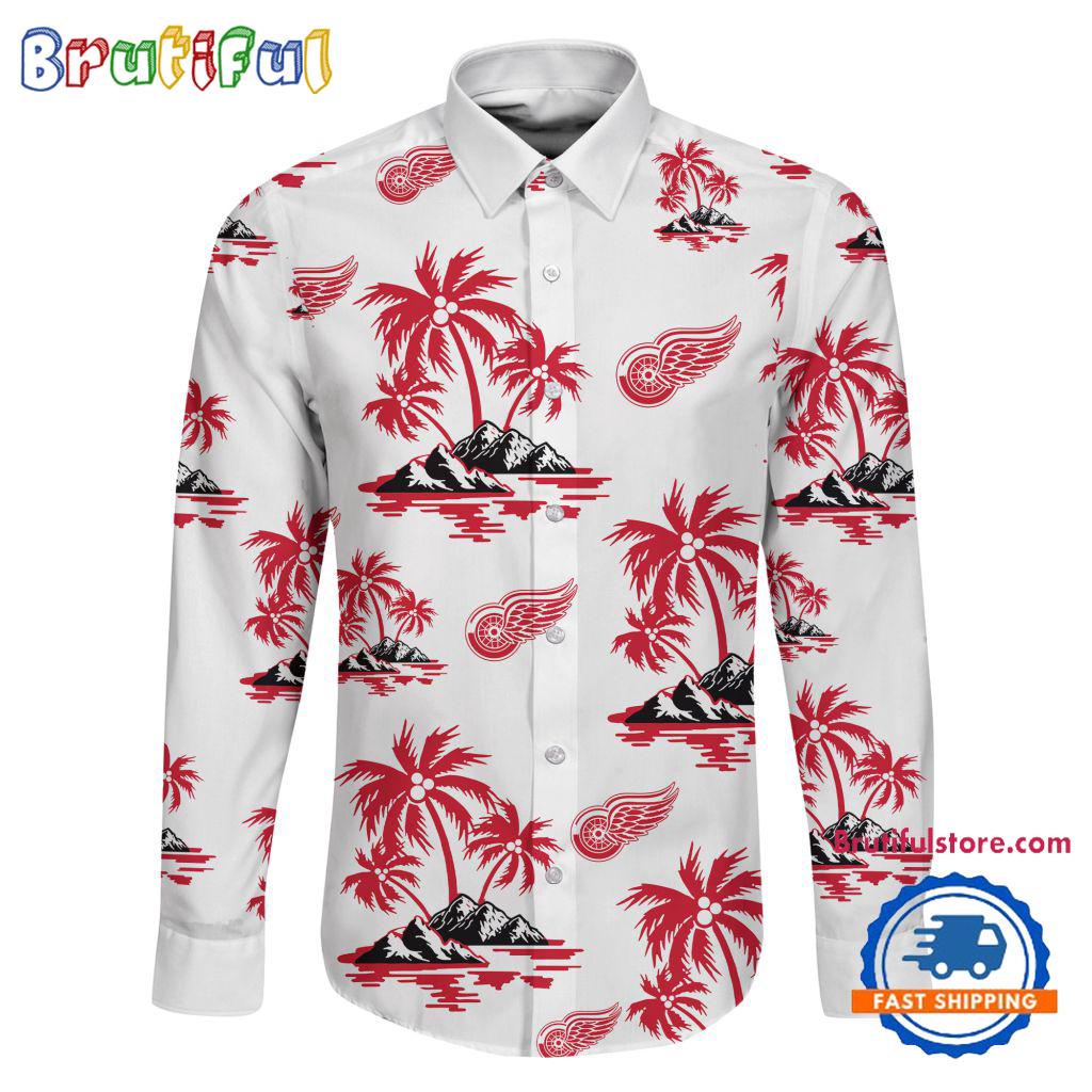 NHL Detroit Red Wings Special Hockey Long Sleeve Hawaiian Design Button Shirt