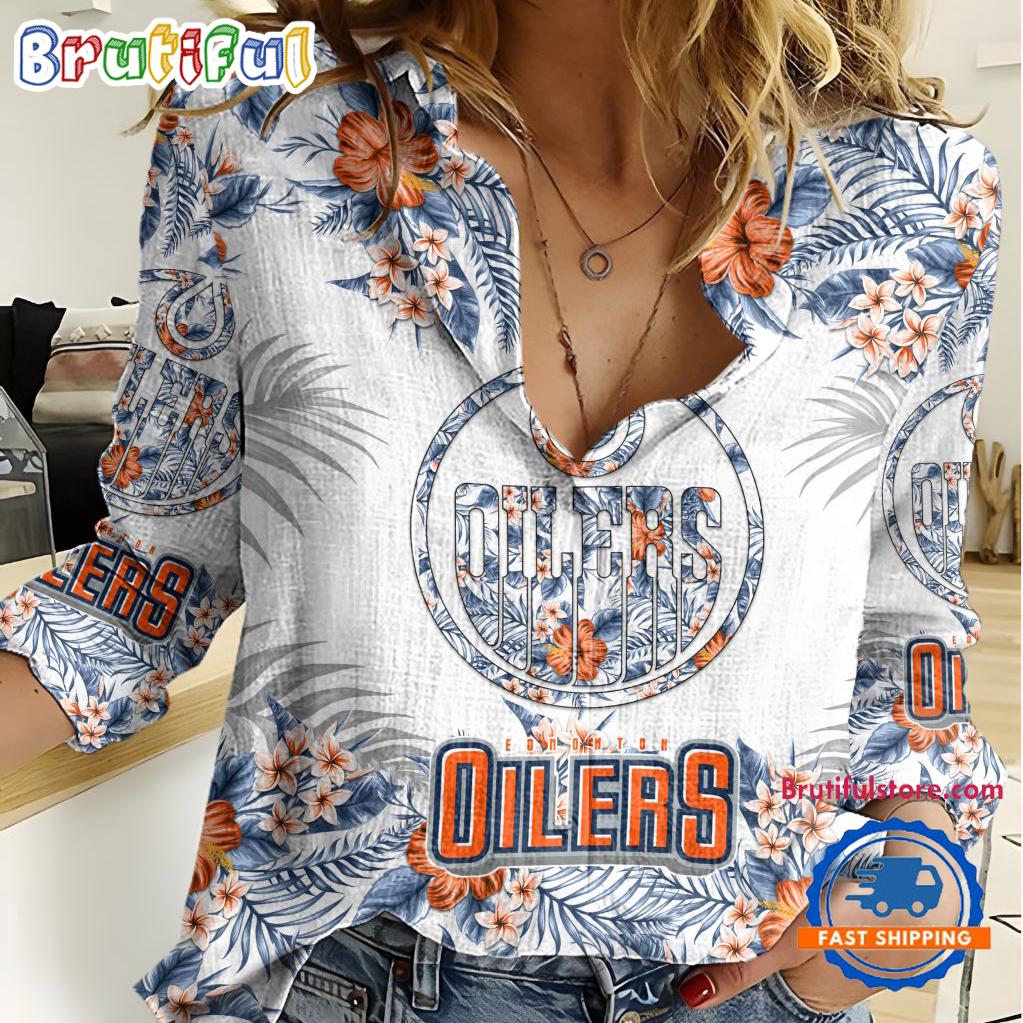 NHL Edmonton Oilers Hockey Team Hawaiian Design Women's Casual Shirt