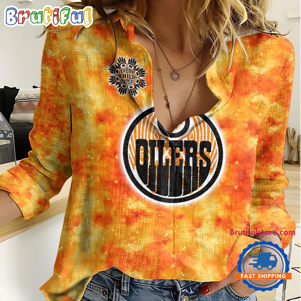 NHL Edmonton Oilers Hockey Team Orange Design Women's Casual Shirt
