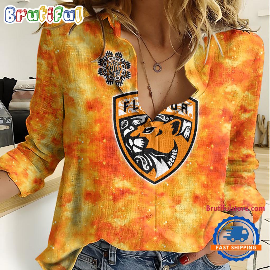 NHL Florida Panthers Hockey Team Orange Design Women's Casual Shirt