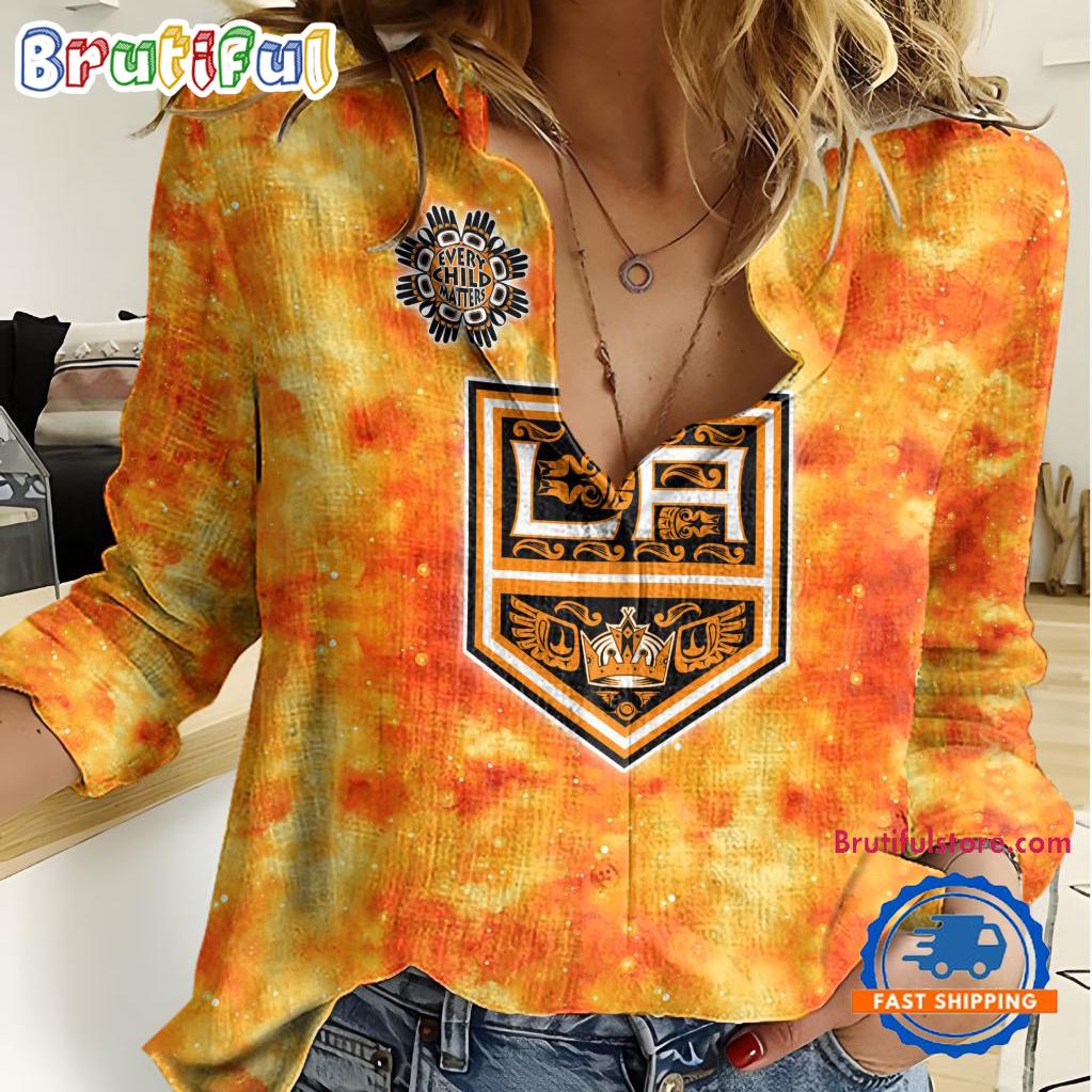 NHL Los Angeles Kings Hockey Team Orange Design Women's Casual Shirt