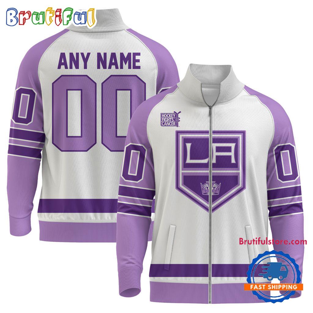 NHL Los Angeles Kings Special Hockey Fight Cancer Standing Neck Zipper Jacket