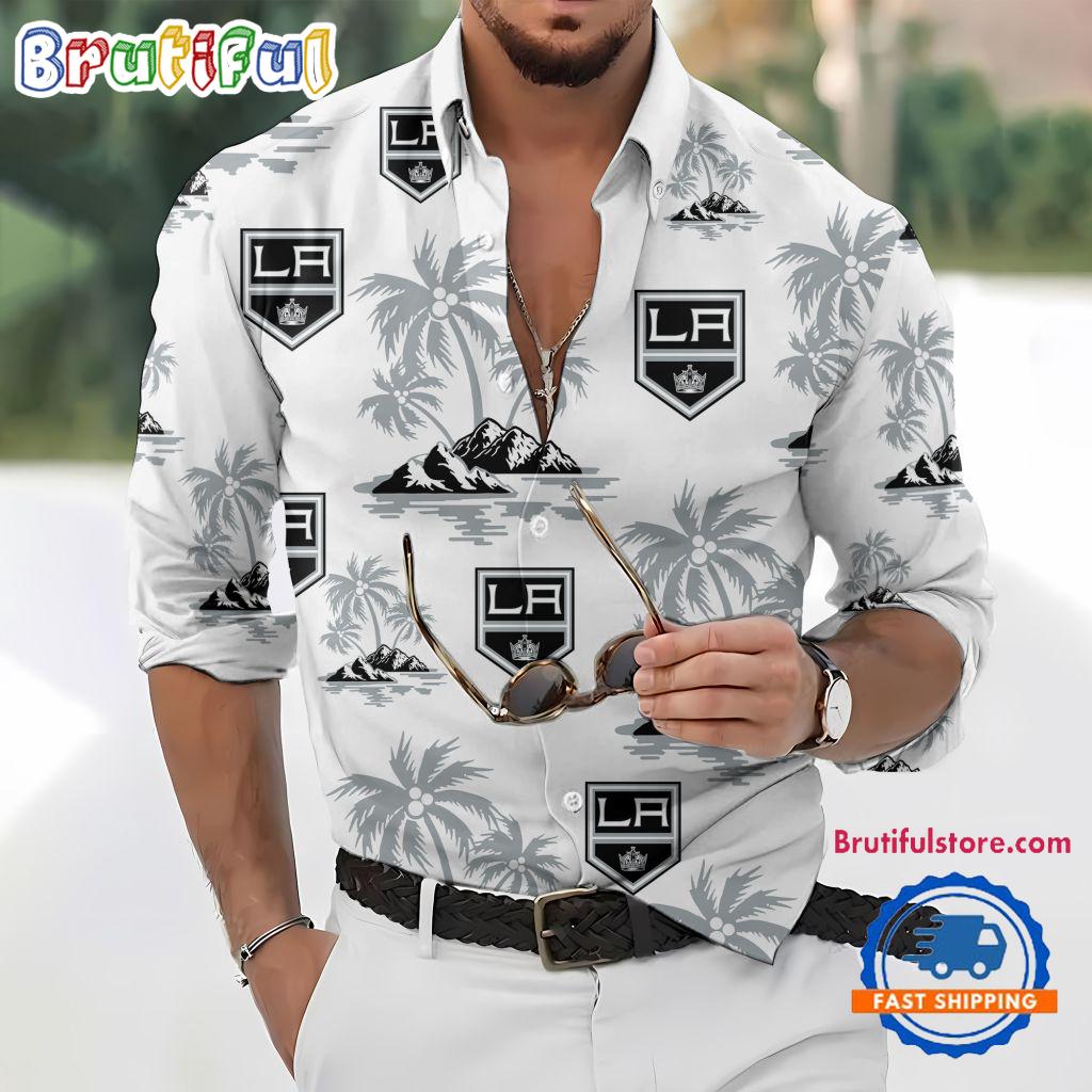 NHL Los Angeles Kings Special Hockey Long Sleeve Hawaiian Design Button Shirt