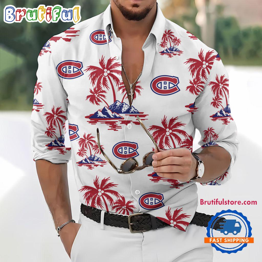 NHL Montreal Canadiens Special Hockey Long Sleeve Hawaiian Design Button Shirt