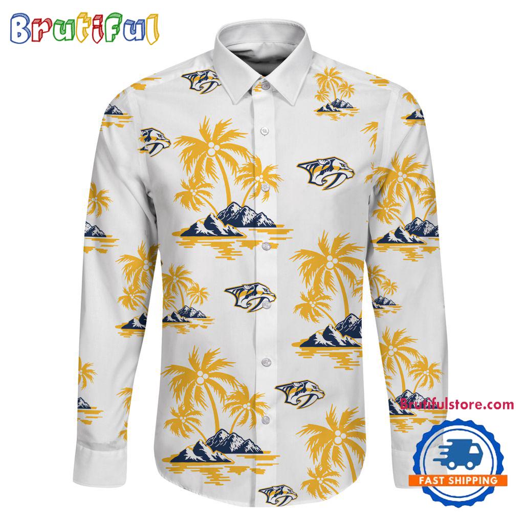 NHL Nashville Predators Special Hockey Long Sleeve Hawaiian Design Button Shirt