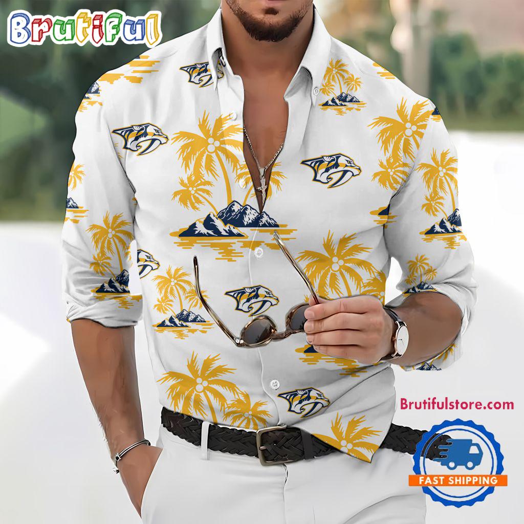 NHL Nashville Predators Special Hockey Long Sleeve Hawaiian Design Button Shirt