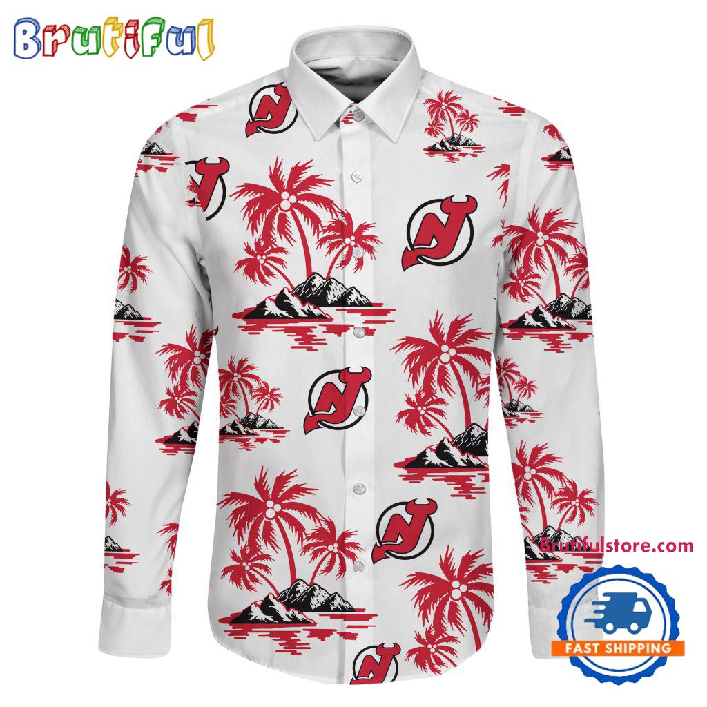 NHL New Jersey Devils Special Hockey Long Sleeve Hawaiian Design Button Shirt