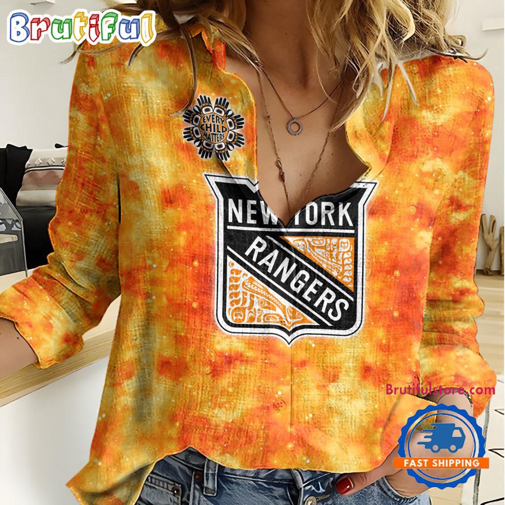 NHL New York Rangers Hockey Team Orange Design Women's Casual Shirt