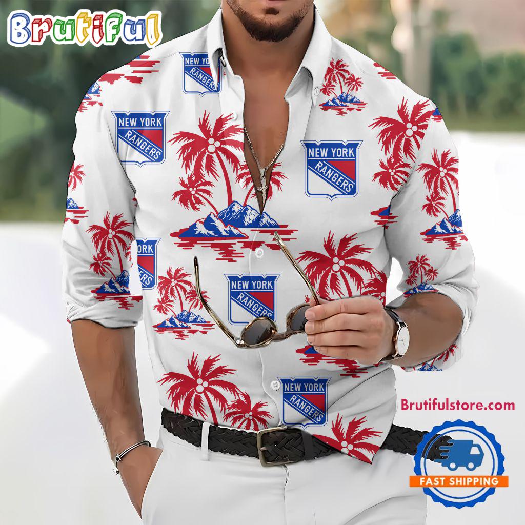 NHL New York Rangers Special Hockey Long Sleeve Hawaiian Design Button Shirt