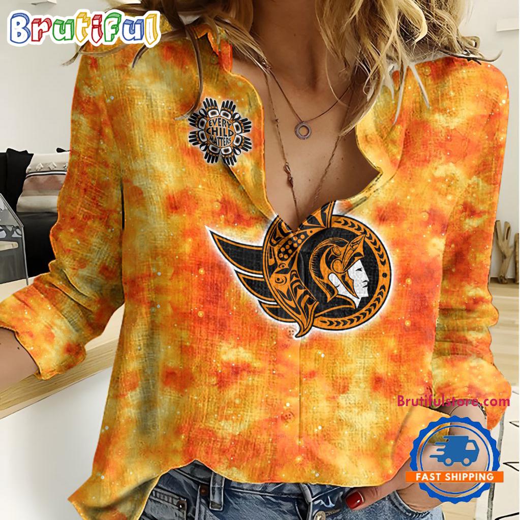 NHL Ottawa Senators Hockey Team Orange Design Women's Casual Shirt