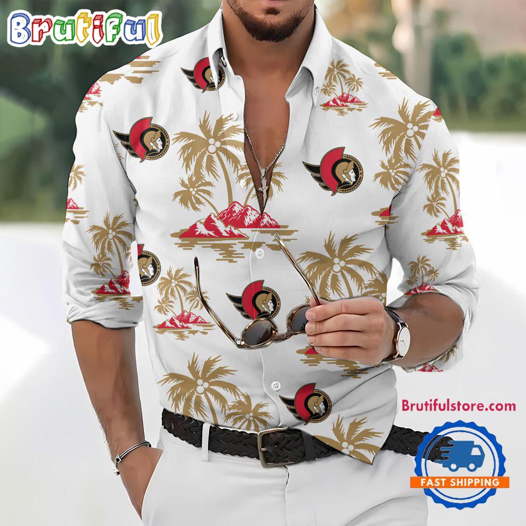 NHL Ottawa Senators Special Hockey Long Sleeve Hawaiian Design Button Shirt