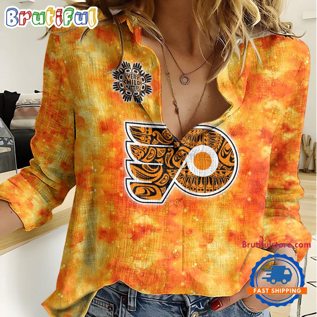 NHL Philadelphia Flyers Hockey Team Orange Design Women's Casual Shirt
