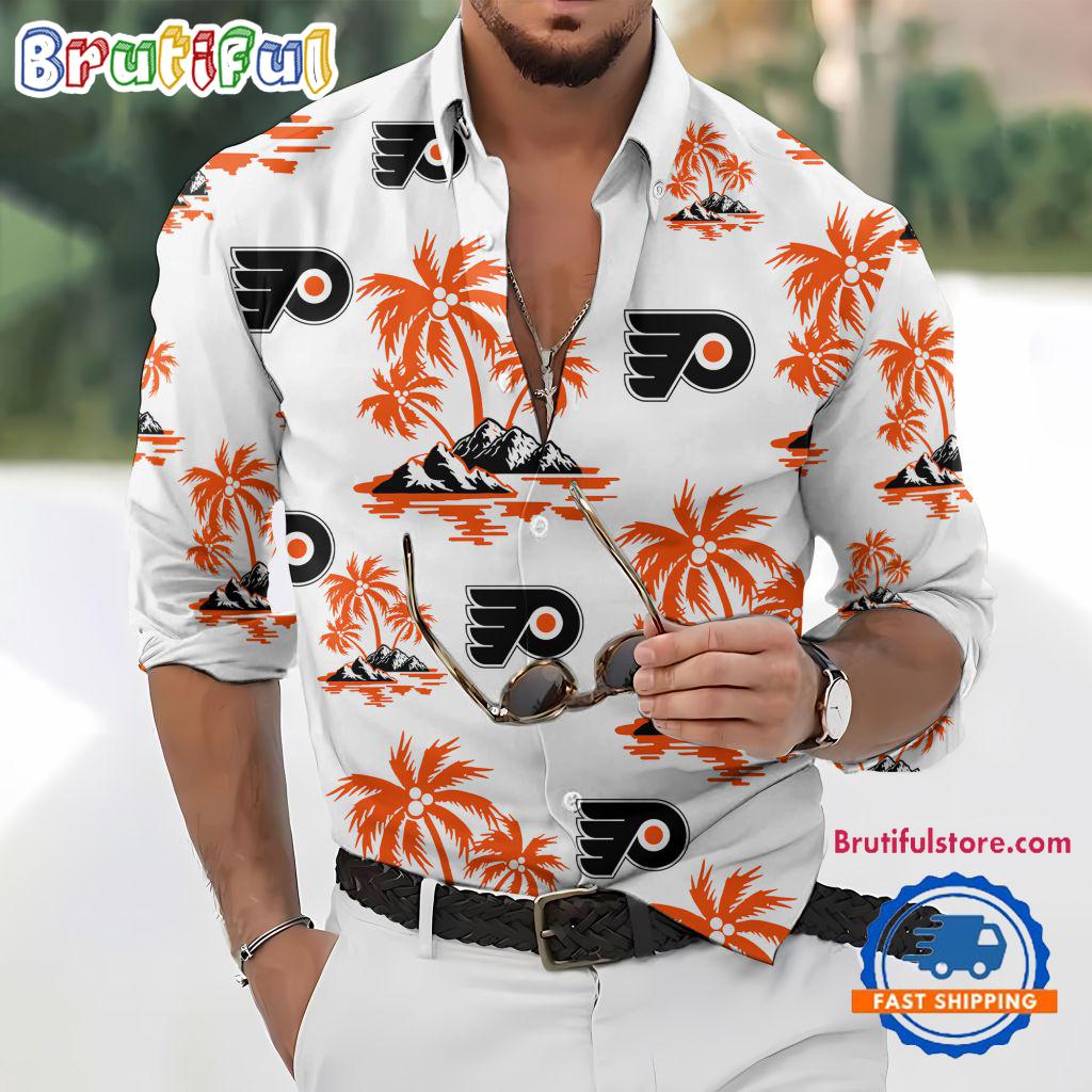 NHL Philadelphia Flyers Special Hockey Long Sleeve Hawaiian Design Button Shirt