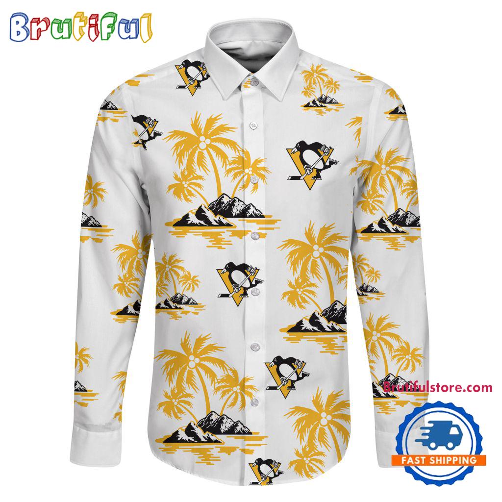 NHL Pittsburgh Penguins Special Hockey Long Sleeve Hawaiian Design Button Shirt