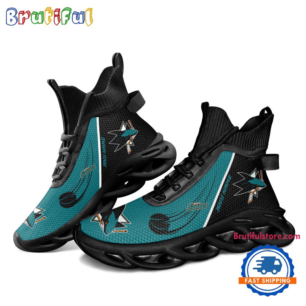 NHL San Jose Sharks Custom Name High Top Max Soul Shoes, Hockey Team Design Shoes Sneaker