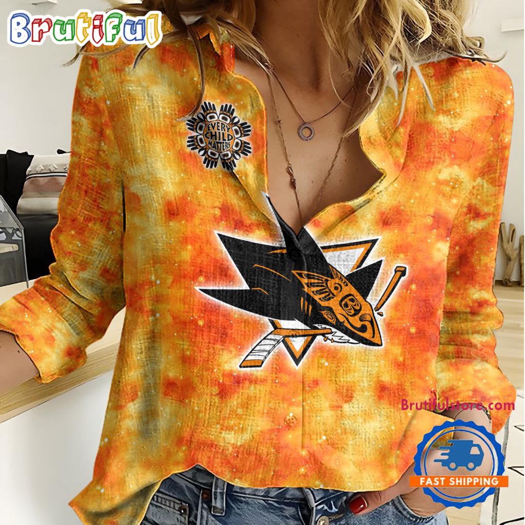 NHL San Jose Sharks Hockey Team Orange Design Women's Casual Shirt