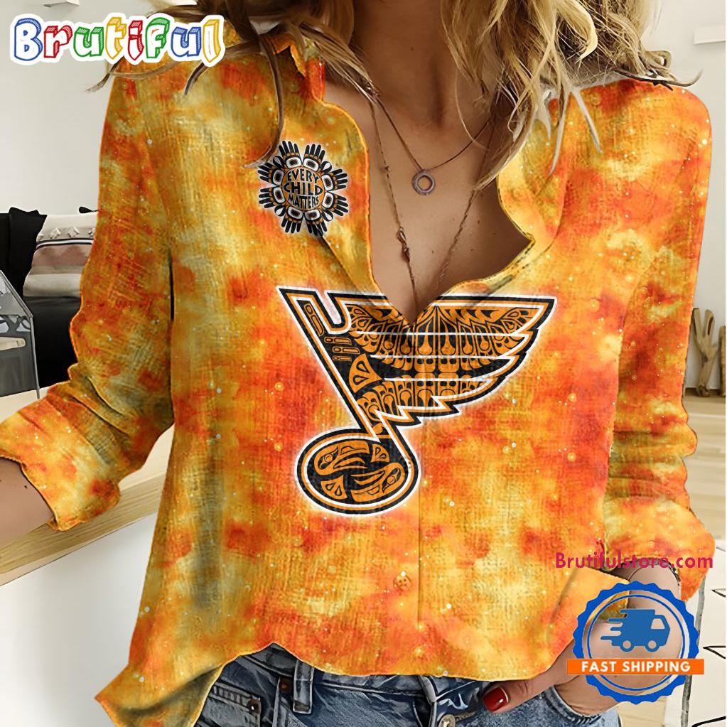 NHL St. Louis Blues Hockey Team Orange Design Women's Casual Shirt