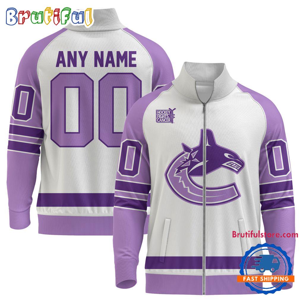 NHL Vancouver Canucks Special Hockey Fight Cancer Standing Neck Zipper Jacket