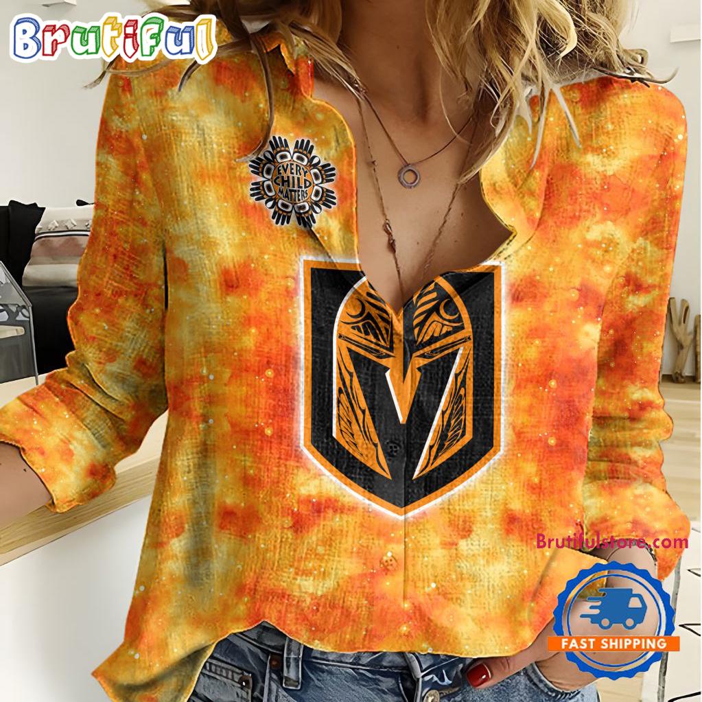 NHL Vegas Golden Knights Hockey Team Orange Design Women's Casual Shirt