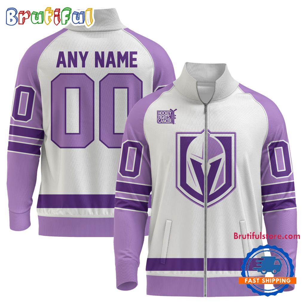 NHL Vegas Golden Knights Special Hockey Fight Cancer Standing Neck Zipper Jacket