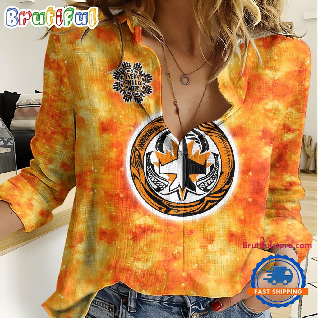NHL Winnipeg Jets Hockey Team Orange Design Women's Casual Shirt