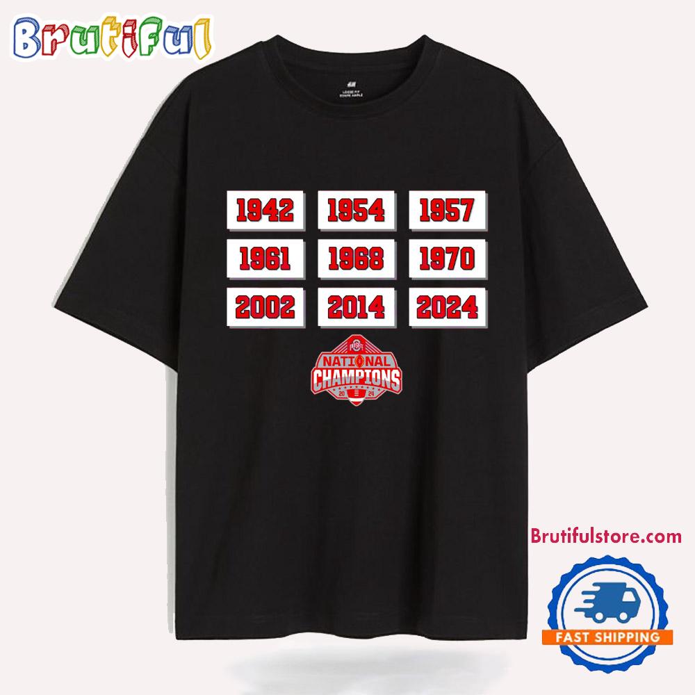 Ohio State Buckeyes Glory Years 9x National Champions T Shirt