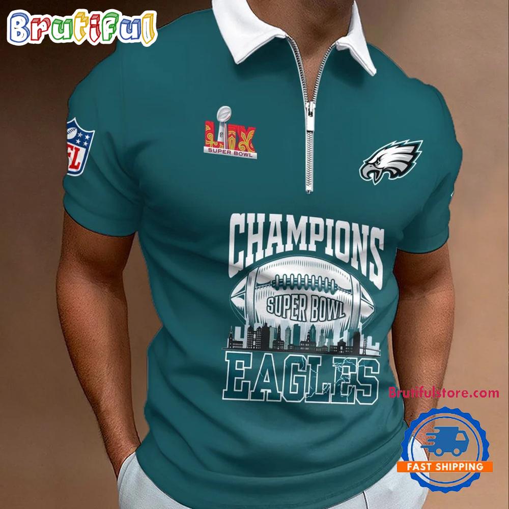 Philadelphia Eagles SUPER BOWL LIX CHAMPIONS 2025 New Zipper Polo Shirt