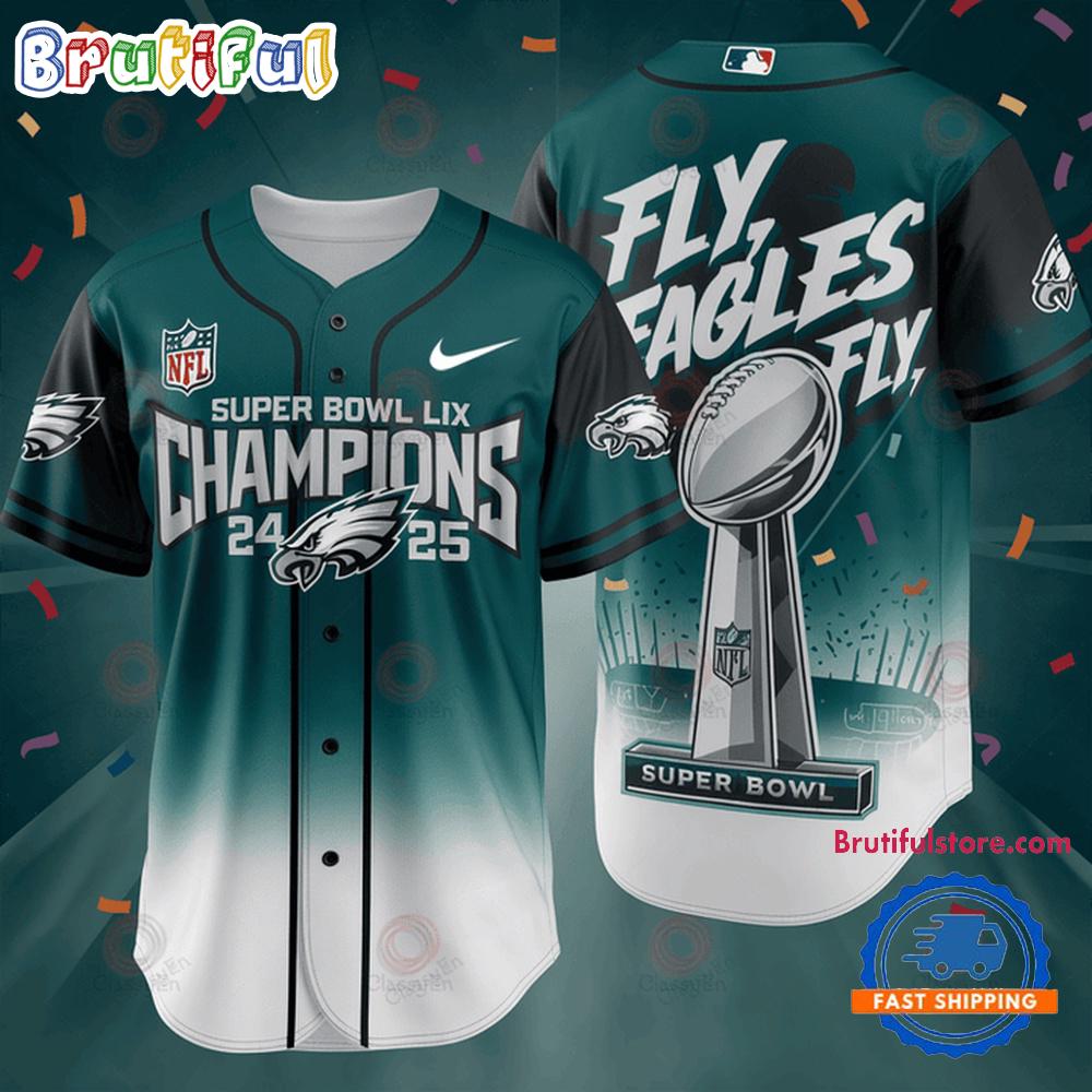 Philadelphia Eagles Team Fly Eagles Fly Super Bow LIX Champions Version 2025 Baseball Jersey