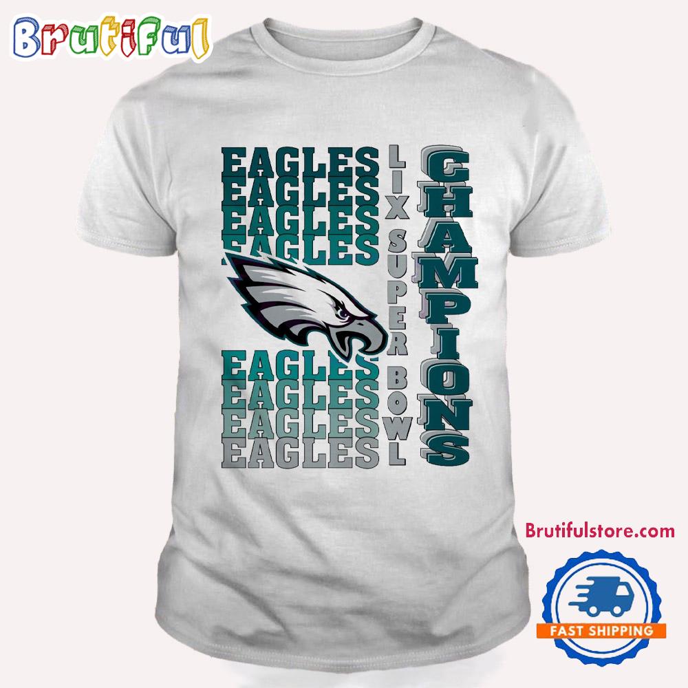Retro Philadelphia Eagles Gradient Wordmark Lix Super Bowl Champions T Shirt