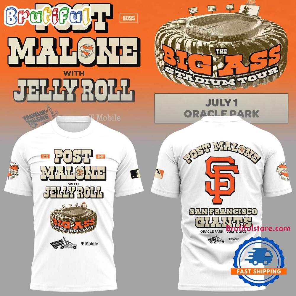 San Francisco Giants MLB 2025 x Post Malone Big Ass Stadium Tour 2025 White T Shirts