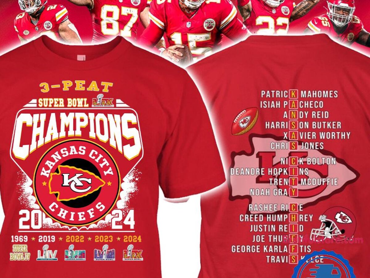 Super Bowl LIX 2024 2025 Champions Kansas City Chiefs 3-Peat 3D Shirt