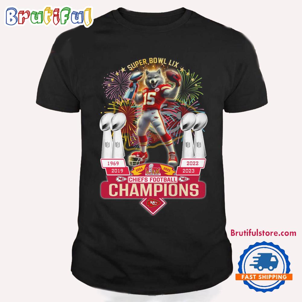 Super Bowl LIX 2024 2025 Champions Kansas City Chiefs Mascot Winner T Shirt
