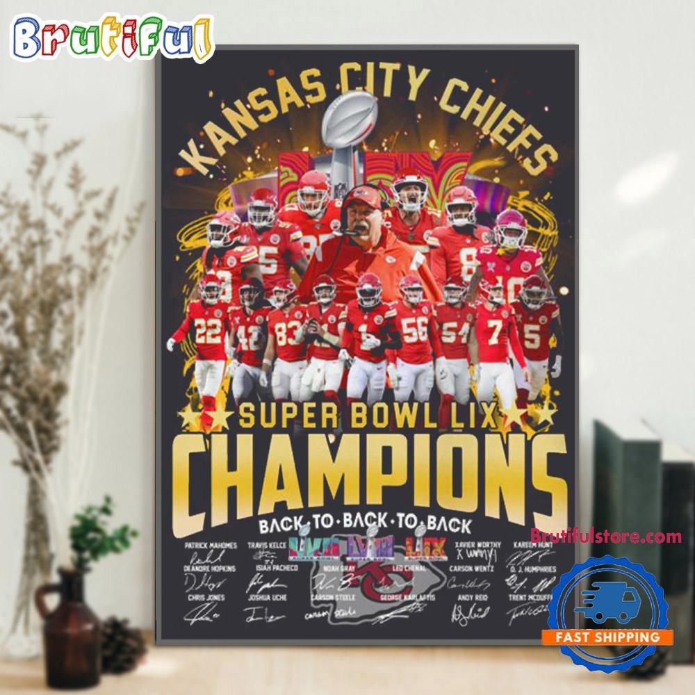Super Bowl LIX 2024 2025 Champions Kansas City Chiefs Team Player Winner Wall Art Poster Canvas