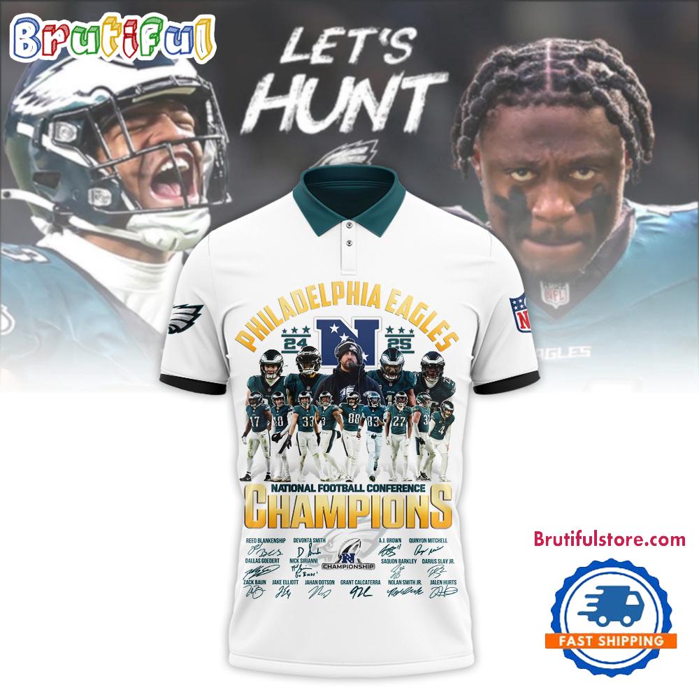 Super Bowl LIX 2025 Philadelphia Eagles Team Player Graphics Design White Polo Shirt