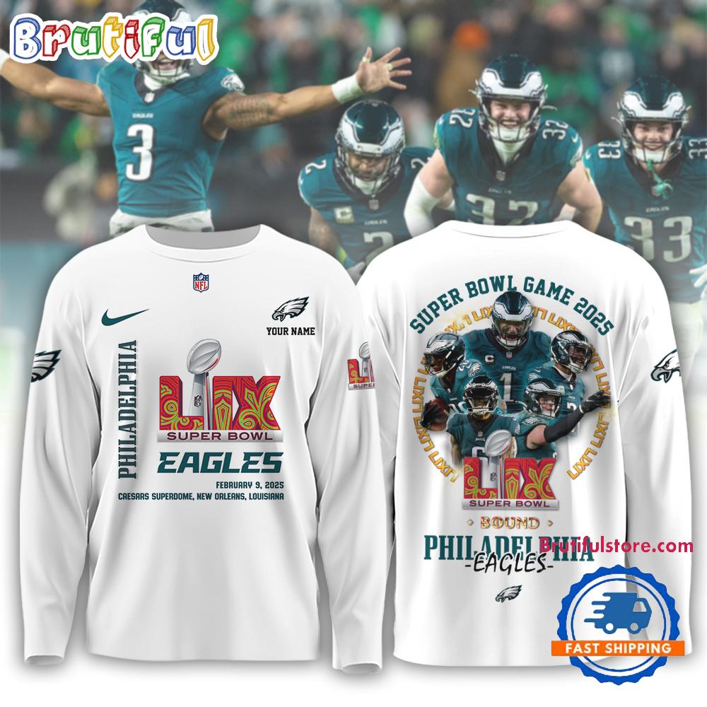 Super Bowl LIX 2025 Philadelphia Eagles Team Player Graphics Design White Sweatshirt