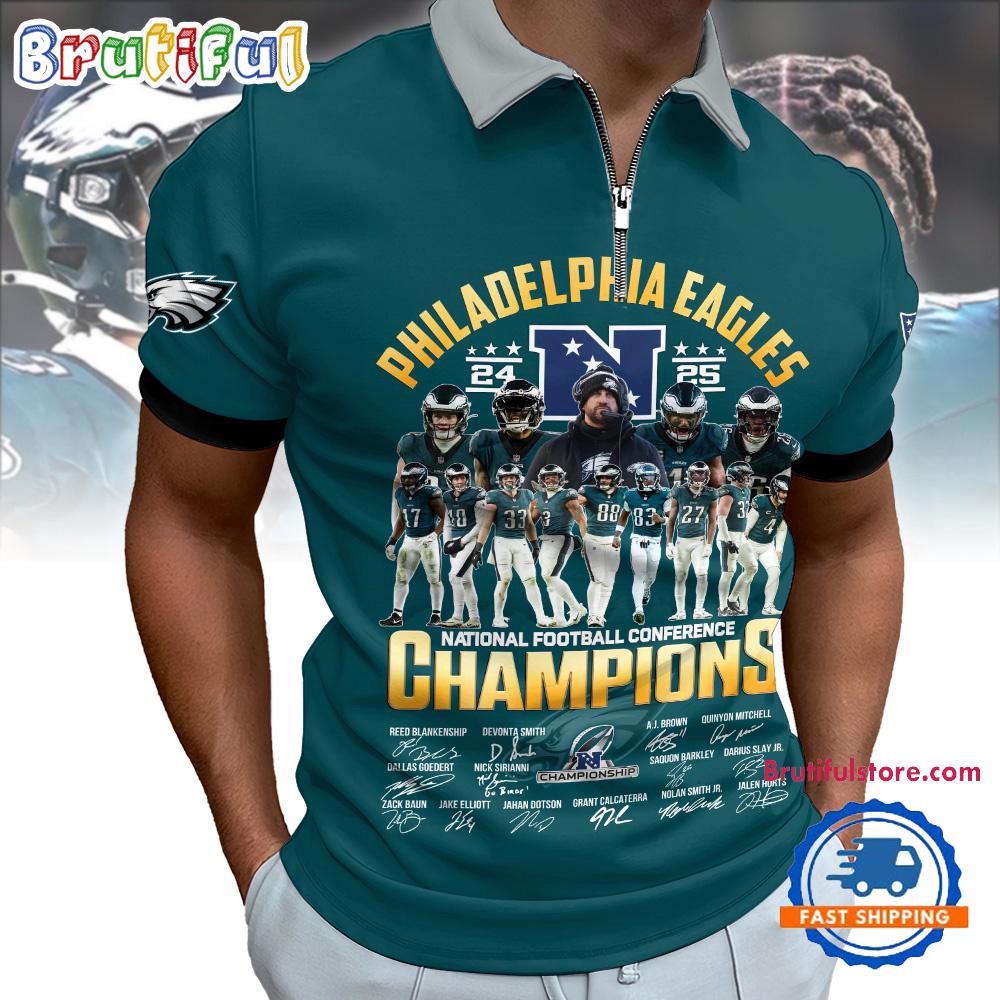Super Bowl LIX 2025 Philadelphia Eagles Team Player Graphics Design Zipper Polo Shirt