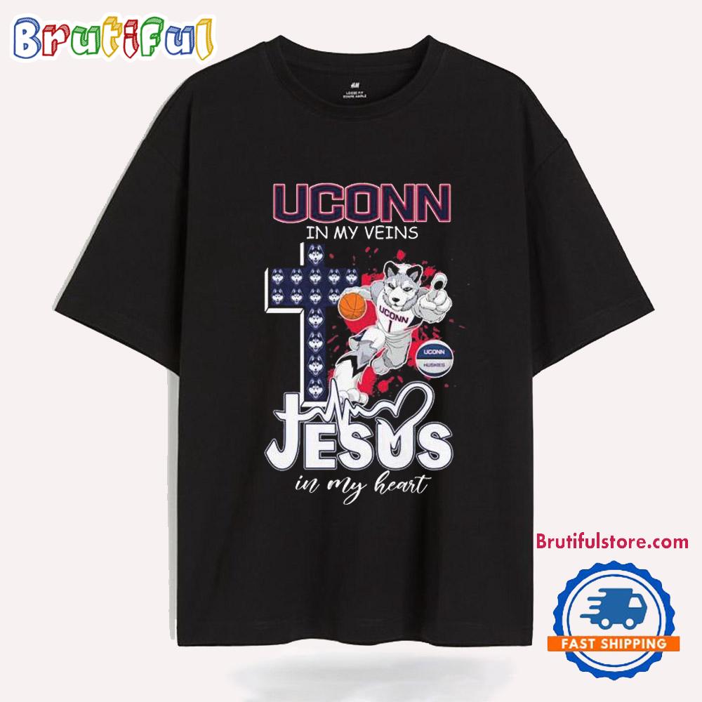 Uconn Huskies Basketball In My Veins Jesus In My Heart Mascot T Shirt