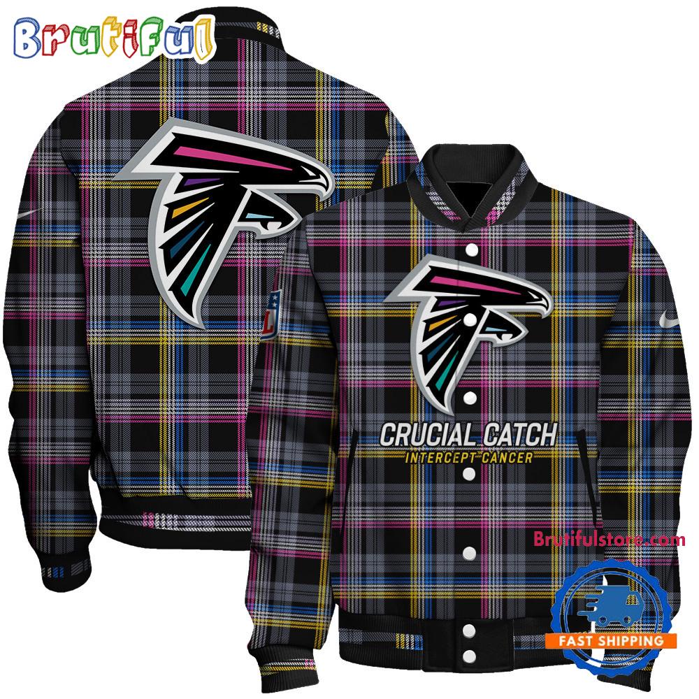 Atlanta Falcons National Football League Crucial Catch Intercept Cancer Unisex Varsity Jacket