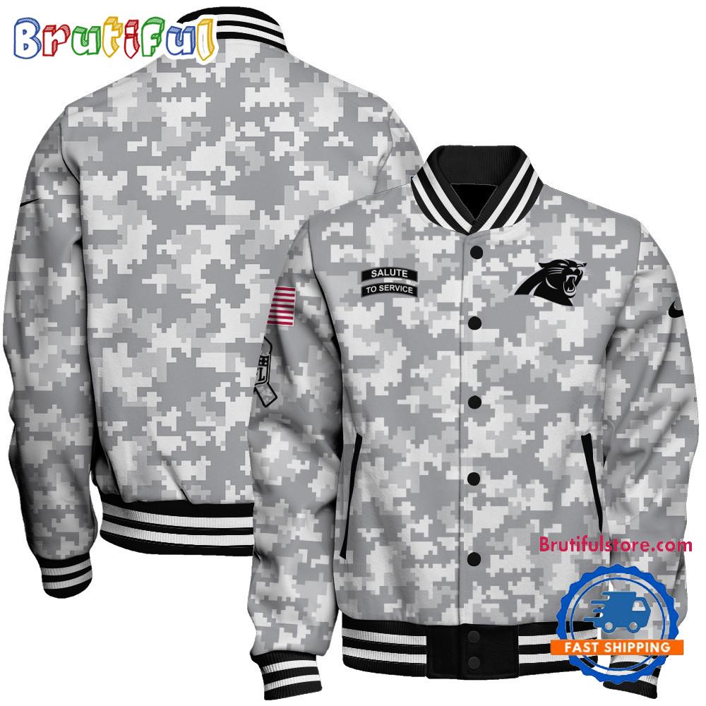 Carolina Panthers National Football League Arctic Camo Salute To Service Veterans Varsity Jacket
