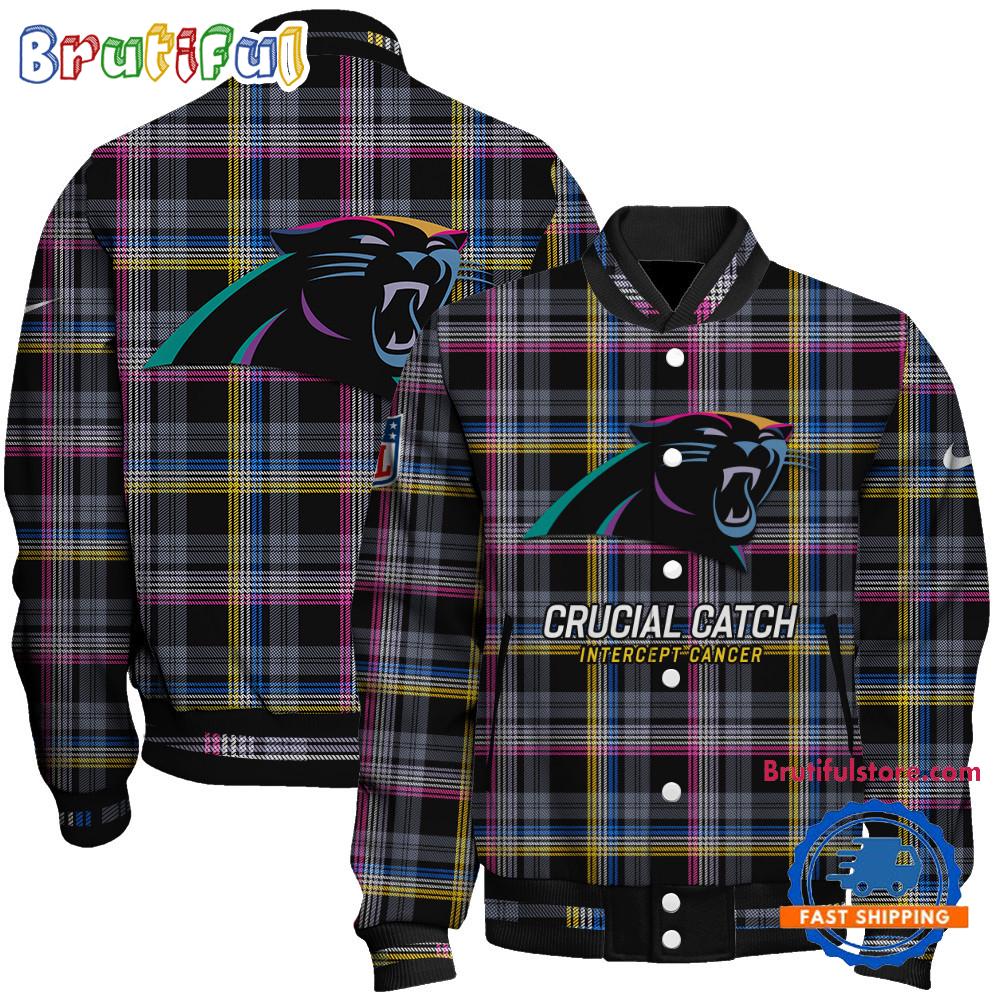 Carolina Panthers National Football League Crucial Catch Intercept Cancer Unisex Varsity Jacket