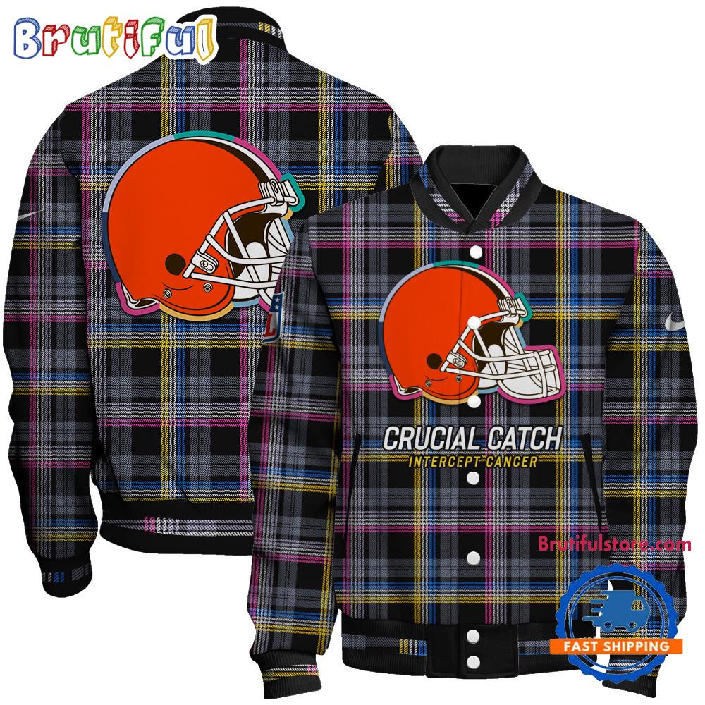 Cleveland Browns National Football League Crucial Catch Intercept Cancer Unisex Varsity Jacket