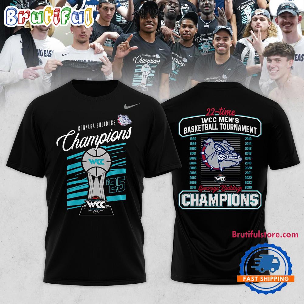 Gonzaga Bulldogs 2025 WCC Men’s Basketball Conference Tournament Champions 22 Time T Shirt