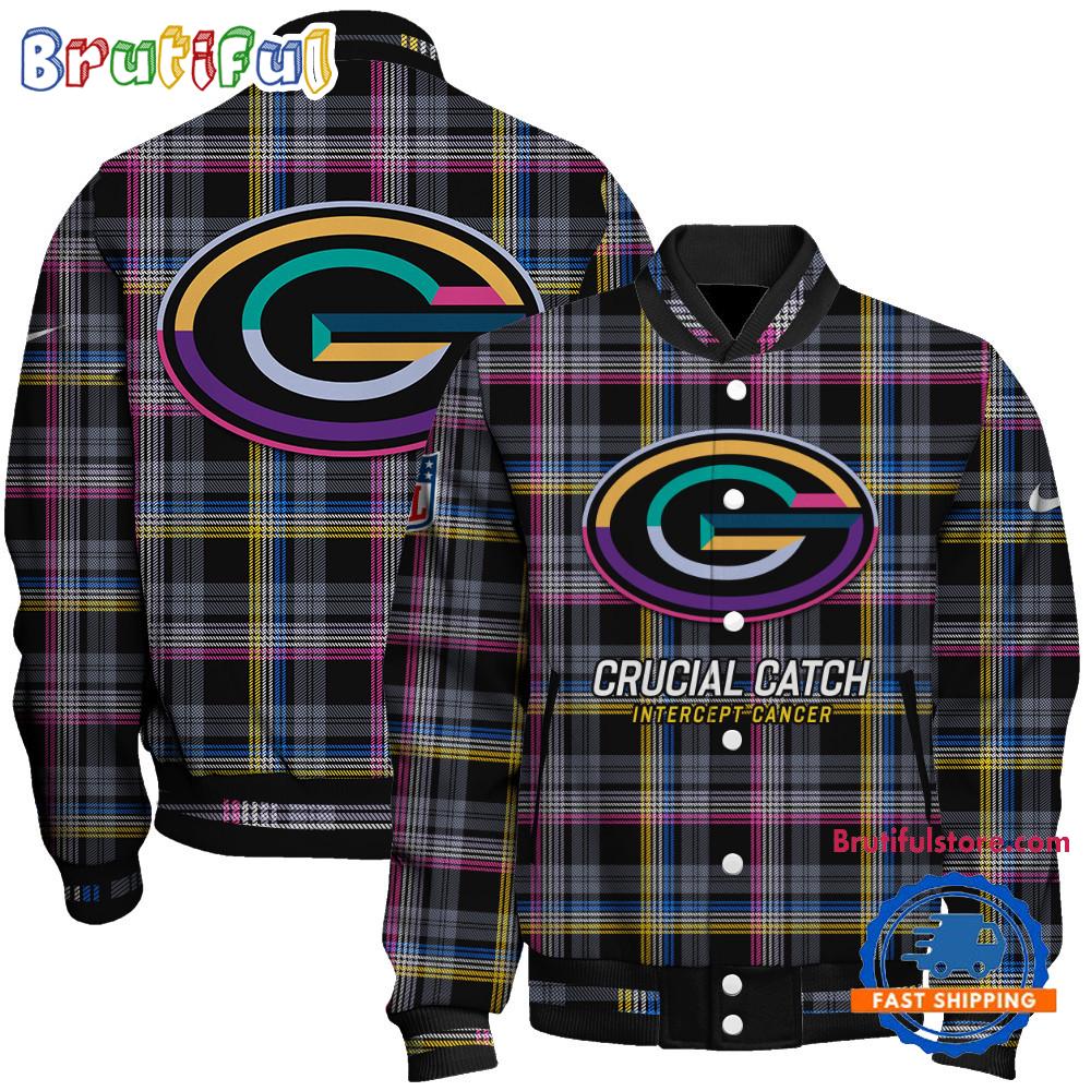 Green Bay Packers National Football League Crucial Catch Intercept Cancer Unisex Varsity Jacket