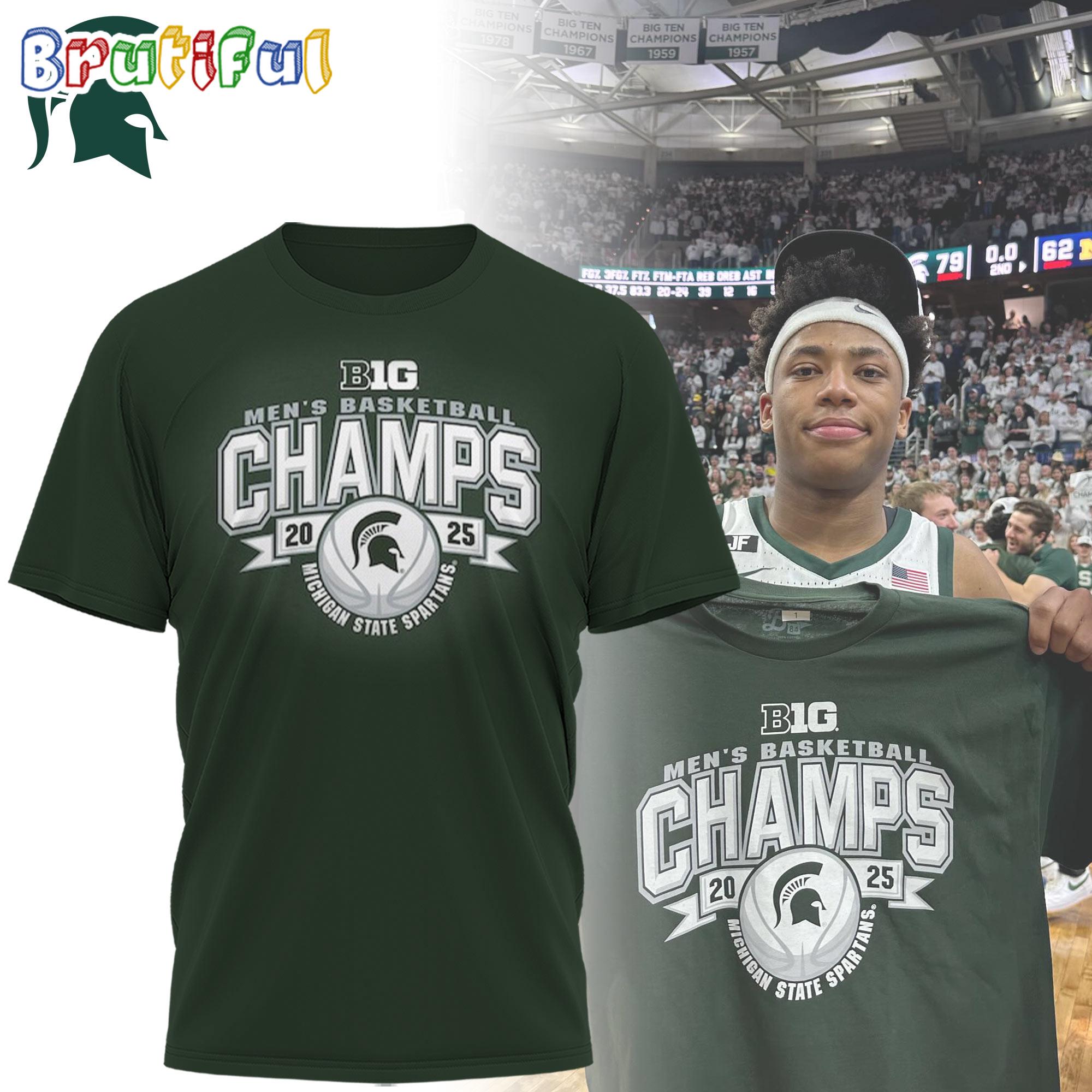 Green Michigan State Spartans 2025 Big 10 Men’s Basketball Regular Season Champions Locker Room Shirt